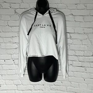 SHEIN White Cropped Hoodie with Black Accents